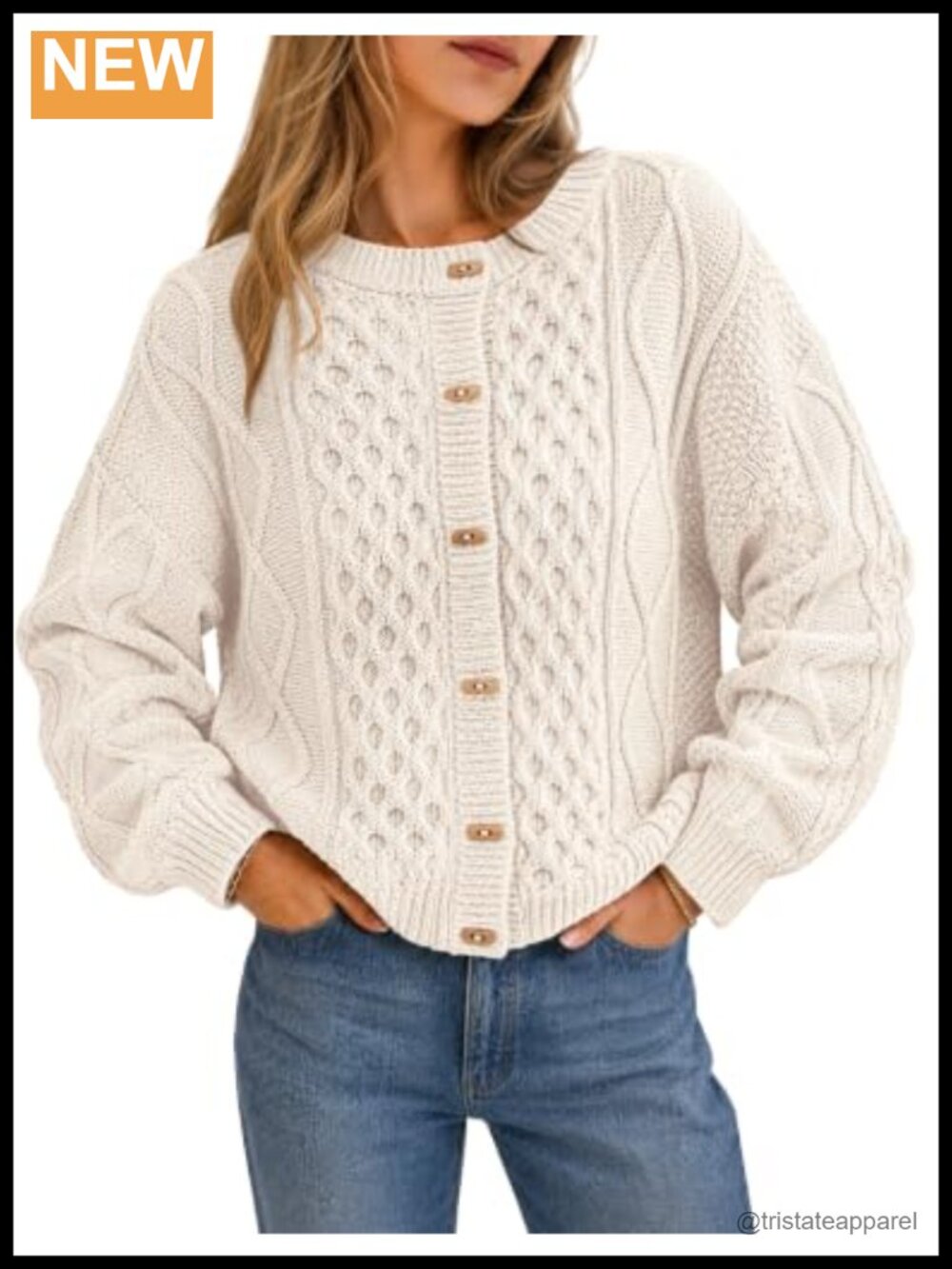 Chunky Cable Knit Cardigan Sweater - Cozy Long Sleeve Button Up